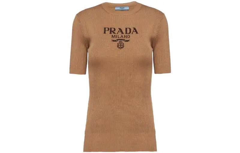 PRADA Logo intarsia Silk Top