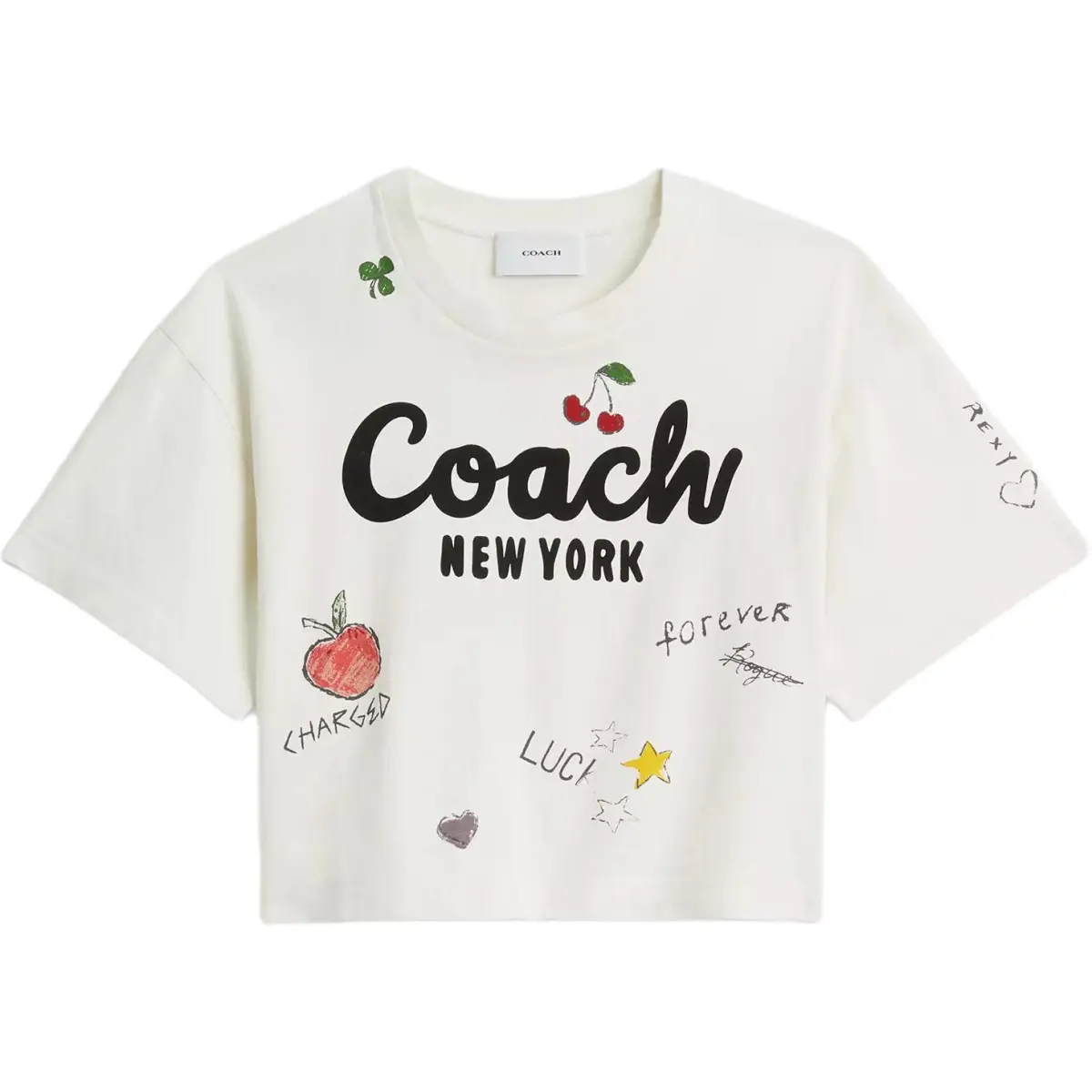 COACH Crop Tops Women's White Crew Neck Moderate