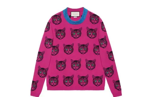 GUCCI Sweaters Women's Rose Red Crew Neck Thickened Other