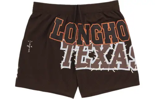 Travis Scott x Mitchell Ness Collaboration SS24 UNIVERSITY Of TEXAS LOGO Sports Shorts Unisex Brown