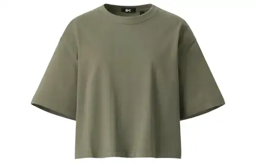UNIQLO C Collection T Shirts Women's Olive Crew Neck Moderate Straight Fit
