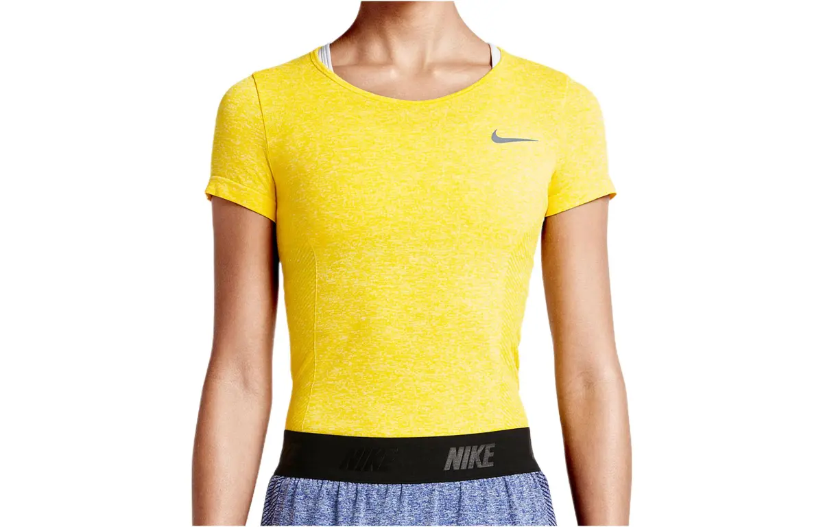 Nike T-Shirts Women's Yellow Crew Neck Moderate Straight Fit