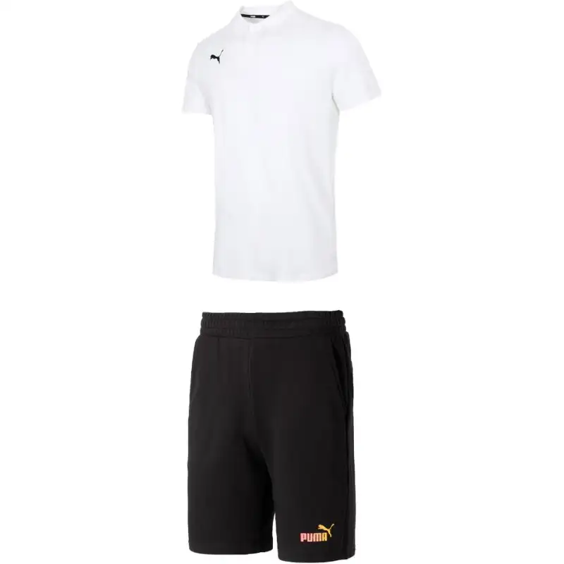 PUMA Casual Sportswear Men's White Top+Black Shorts Lapel Moderate