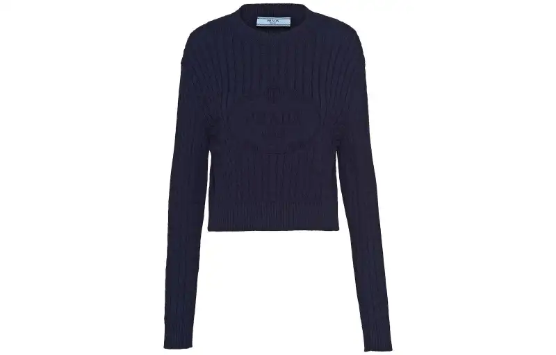 Prada logo-intarsia cable-knit jumper