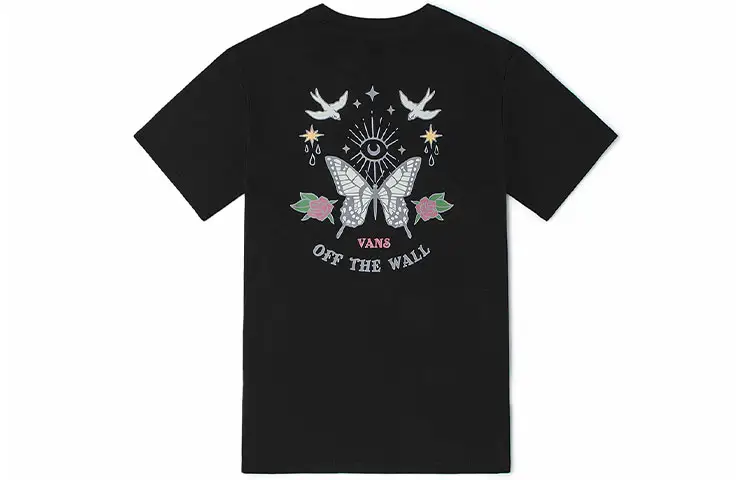 Vans T Shirts Women's Black Crew Neck Moderate Straight Fit