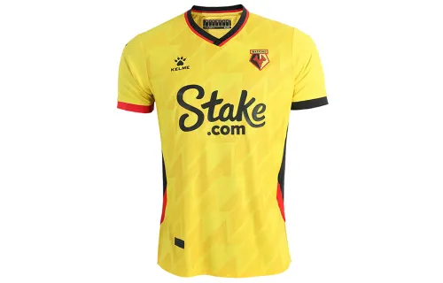 KELME 22-23 Watford home letter logo round neck pullover short-sleeved football shirt, same style for men and women, yellow