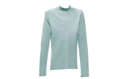 HERMES T Shirts Women's Cyan Ruffle Collar Moderate Straight Fit