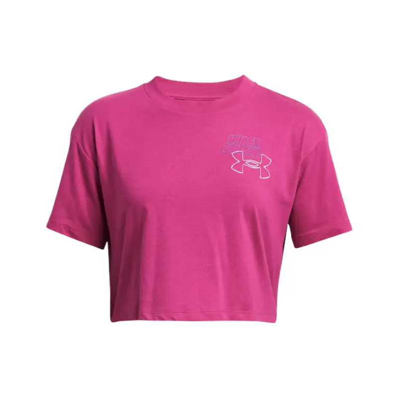 Under Armour Bubble Script Drop Shoulder Sleeve T Shirt Women's Sky Pink