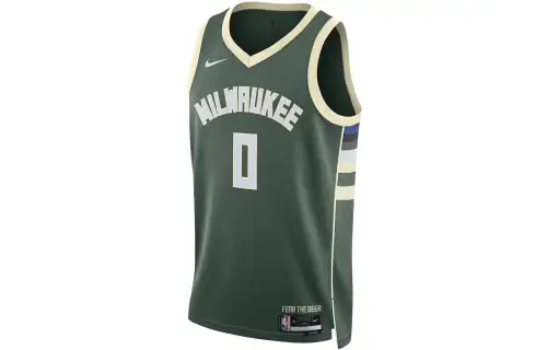 Nike Dri-Fit NBA Alphanumeric Print Sleeveless Basketball Vest SW Fan Edition 22-23 Season Logo Limited Milwaukee Bucks Damian Lillard No. 0 Men and Women Green
