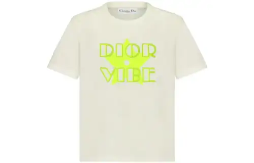 DIOR Quarterly New Products T Shirts Women's Ecru Crew Neck Moderate Straight Fit