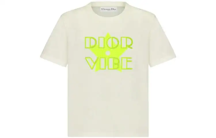 DIOR Quarterly New Products T Shirts Women's Ecru Crew Neck Moderate Straight Fit