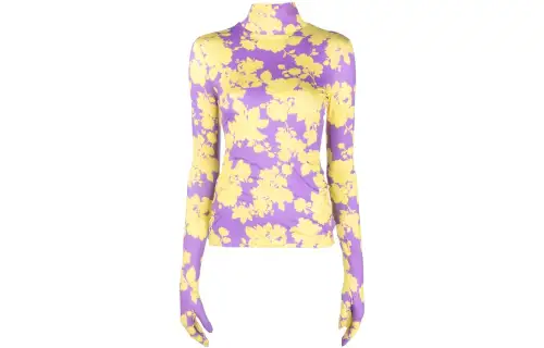 Vetements T Shirts Women's Purple Stand Collar Moderate Straight Fit