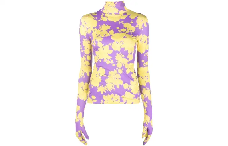Vetements T Shirts Women's Purple Stand Collar Moderate Straight Fit