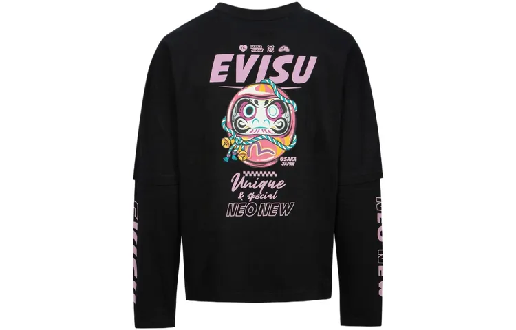 EVISU T Shirts Women's Black Crew Neck Moderate Straight Fit