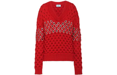 PRADA Sweaters Women's Red V Neck Moderate Other