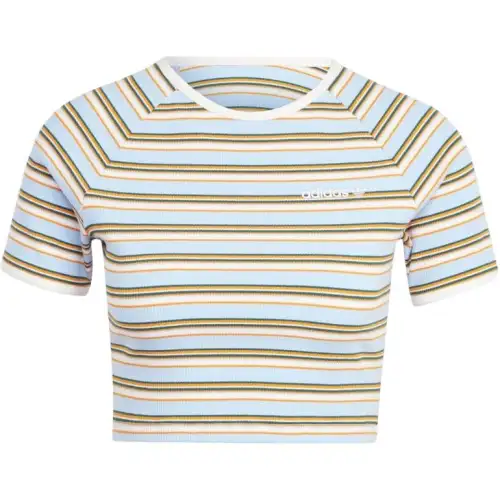 Adidas Originals Logo Printed Striped Cropped T-Shirt