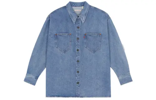 Levis Shirts Women's Blue Pointed Collar Moderate Denim
