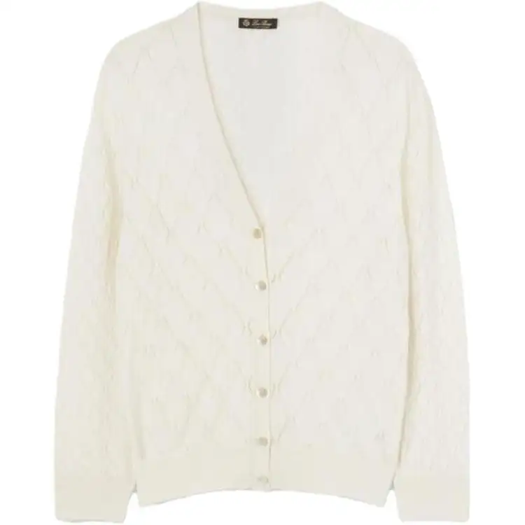 Loro Piana Sweaters Women's Nougat Color V Neck Moderate Cardigan