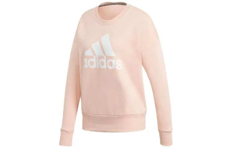 Adidas Front Logo Casual Sports Pullover Thickened And Fleece Lined Sweatshirt Women's Hazy Coral Powder