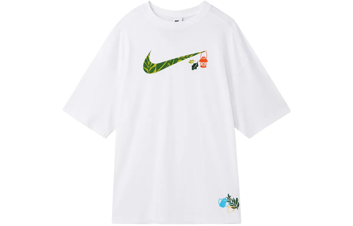 Nike Women'ss Sportswear Swoosh Cartoon Print Retro Crewneck T-Shirt White