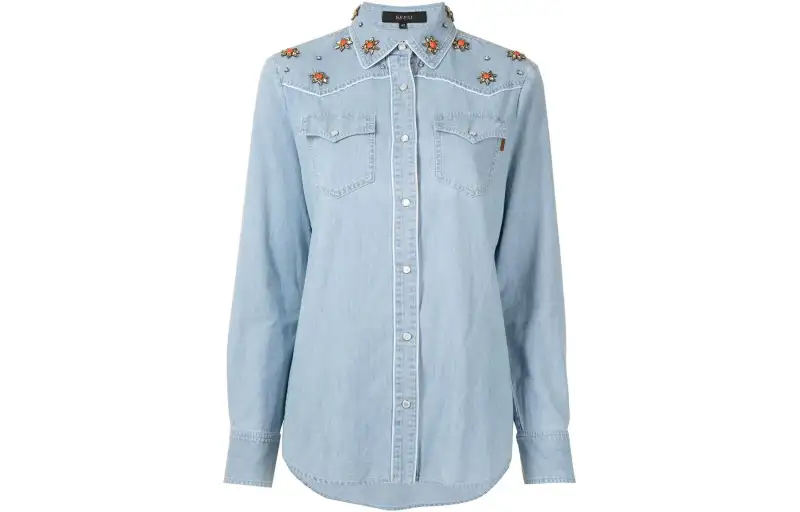 GUCCI Long Sleeved Embellished Yoke Denim Shirt