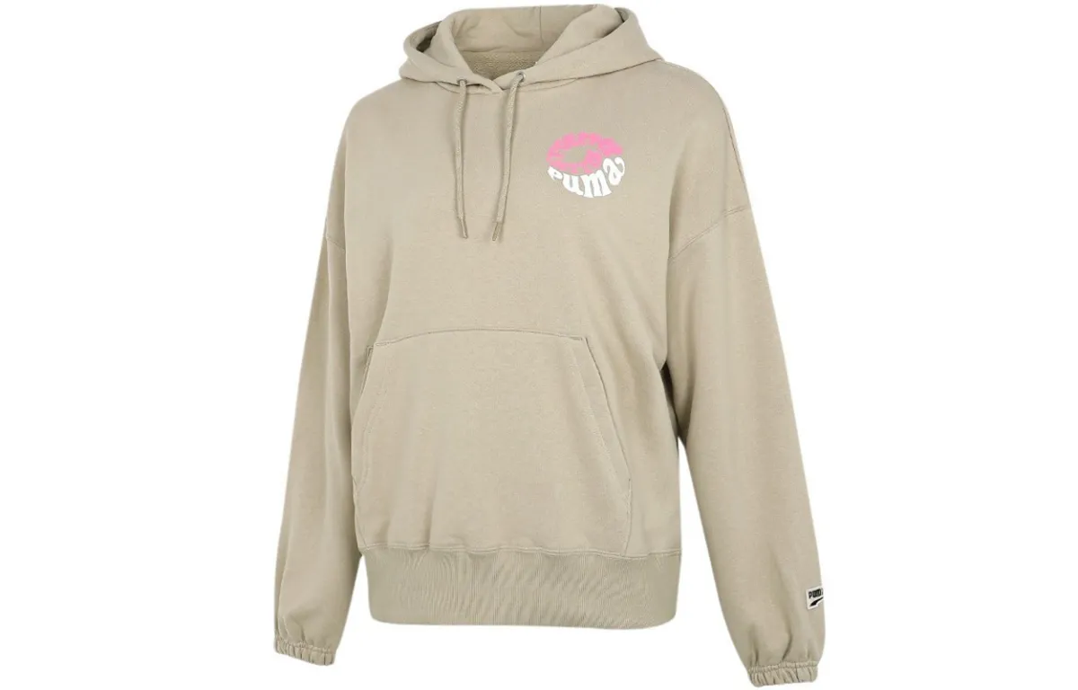 PUMA Sweatshirts Women's Khaki Hooded Moderate Regular