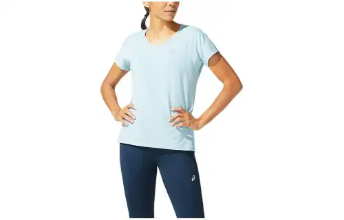 Asics V Neck Short Sleeve Top T Shirt Women's Light Blue
