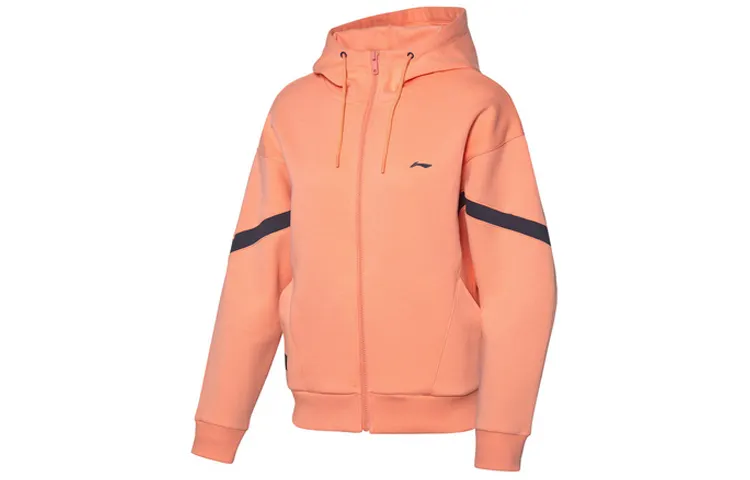 Li Ning Sweatshirts Women's Desert Pink Hooded Moderate Cardigan