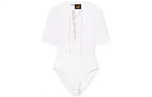 LOEWE Bodysuits Women's White V Neck Straight Fit