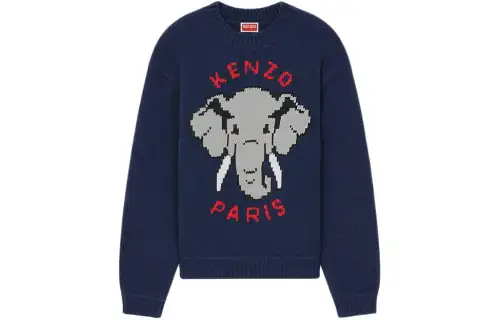 KENZO Elephant' Wool Jumper Sweater Women's Blue