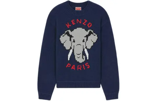 KENZO Elephant' Wool Jumper Sweater Women's Blue