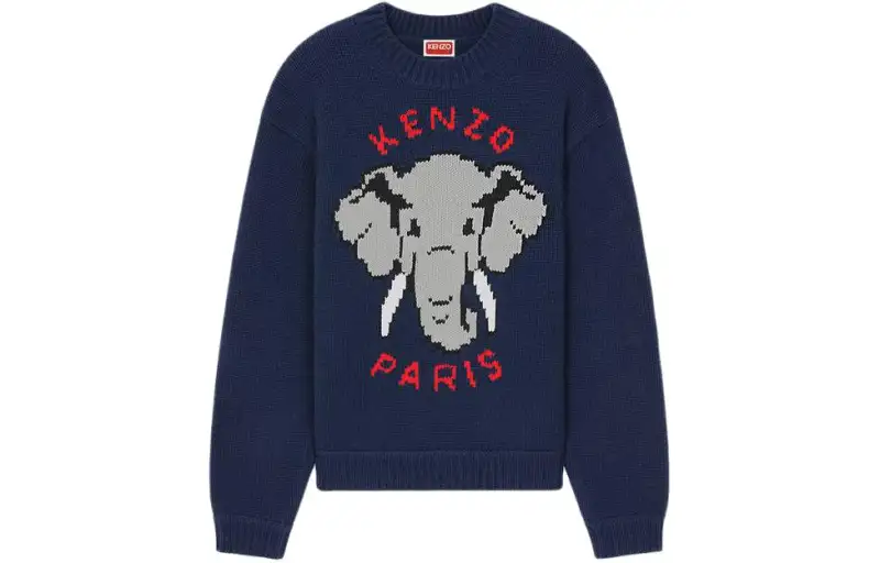 KENZO Elephant' Wool Jumper Sweater Women's Blue