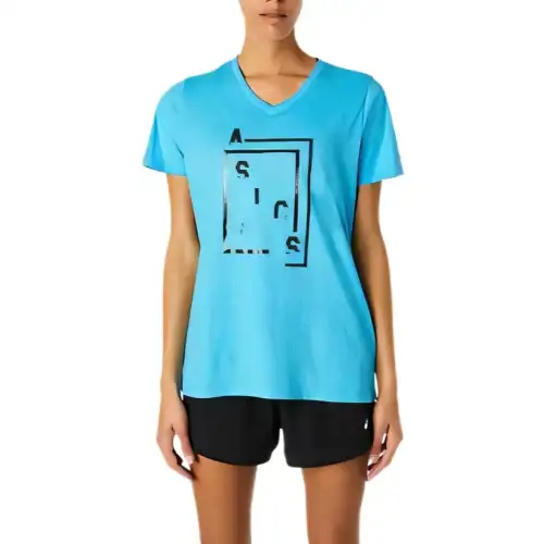 Asics Sleeved Regular T Shirt Women's Aqua Blue Mixed Color