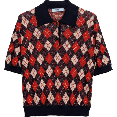PRADA Argyle Knitted Cotton Polo Shirt