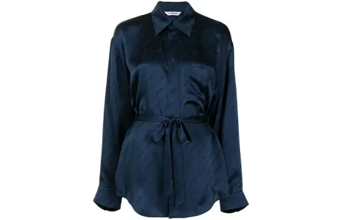 Balenciaga Shirts Women's Blue Pointed Collar Moderate Shirt