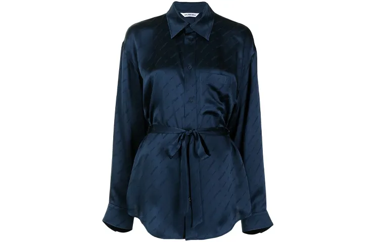 Balenciaga Shirts Women's Blue Pointed Collar Moderate Shirt
