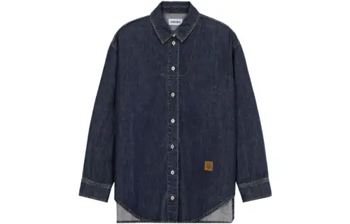 KENZO Shirts Women's Blue Lapel Moderate Denim