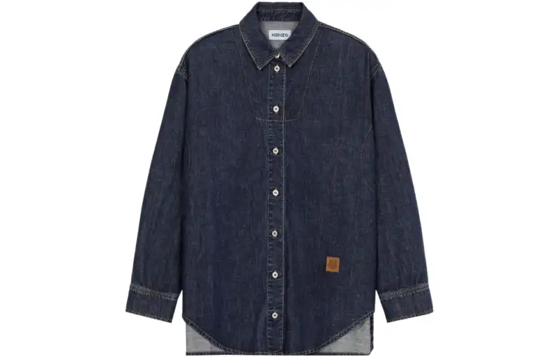 KENZO Shirts Women's Blue Lapel Moderate Denim