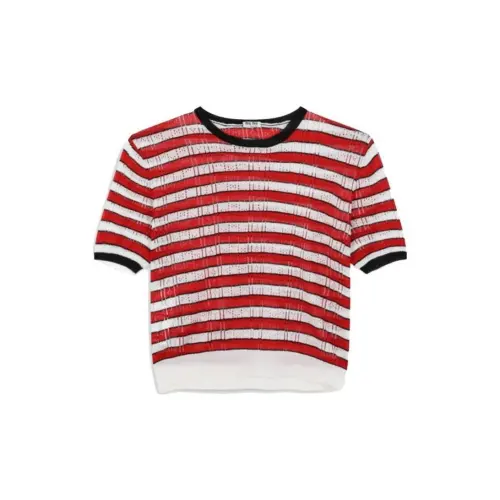 MIU MIU SS23 Multicolor Stripes Crew Neck Short Sleeved T Shirt Women's Multicolor
