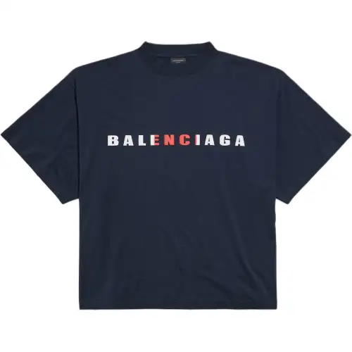 Balenciaga Drop Shoulder Sleeve T Shirt Women's Marine Blue Regular Fit