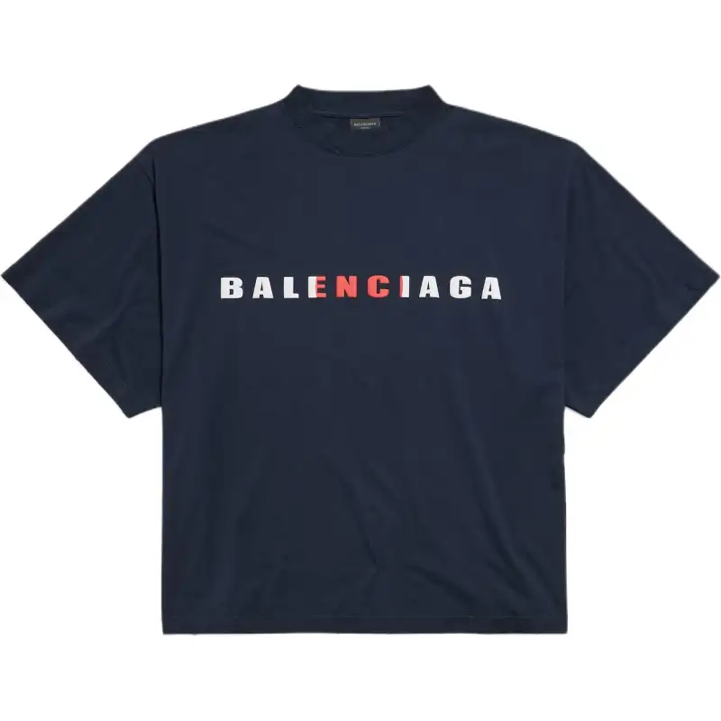 Balenciaga Drop Shoulder Sleeve T Shirt Women's Marine Blue Regular Fit
