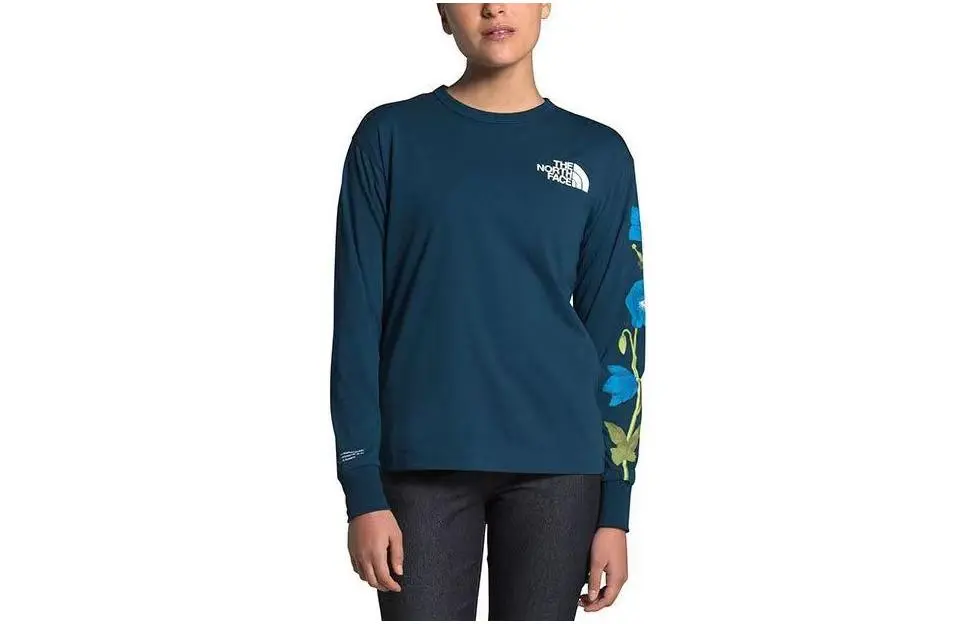 THE NORTH FACE T-Shirts Women's Blue Wing Cyan Crew Neck Moderate Straight Fit