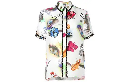 KENZO Shirts Women's White Lapel Moderate Shirt
