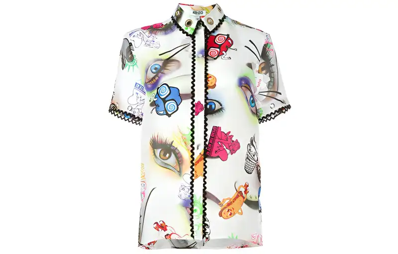 KENZO Shirts Women's White Lapel Moderate Shirt