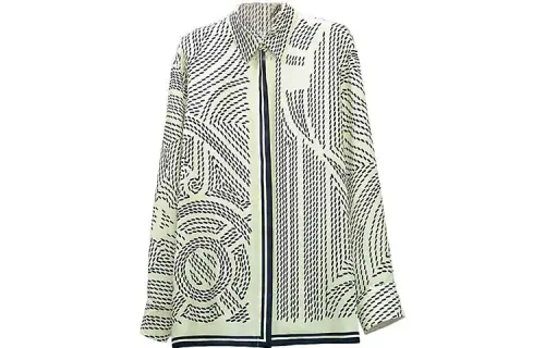 HERMES Shirts Women's Light Green Lapel Moderate