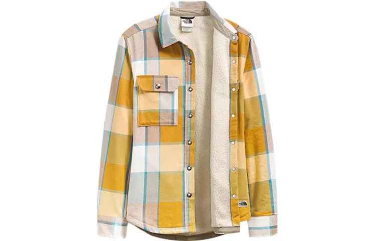 THE NORTH FACE Color Block Plaid Fleece Lined Thermal Fashion Comfortable Casual Long Sleeved Shirt Women's Yellow