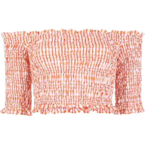 KENZO Off Shoulder Smocked Crop Top