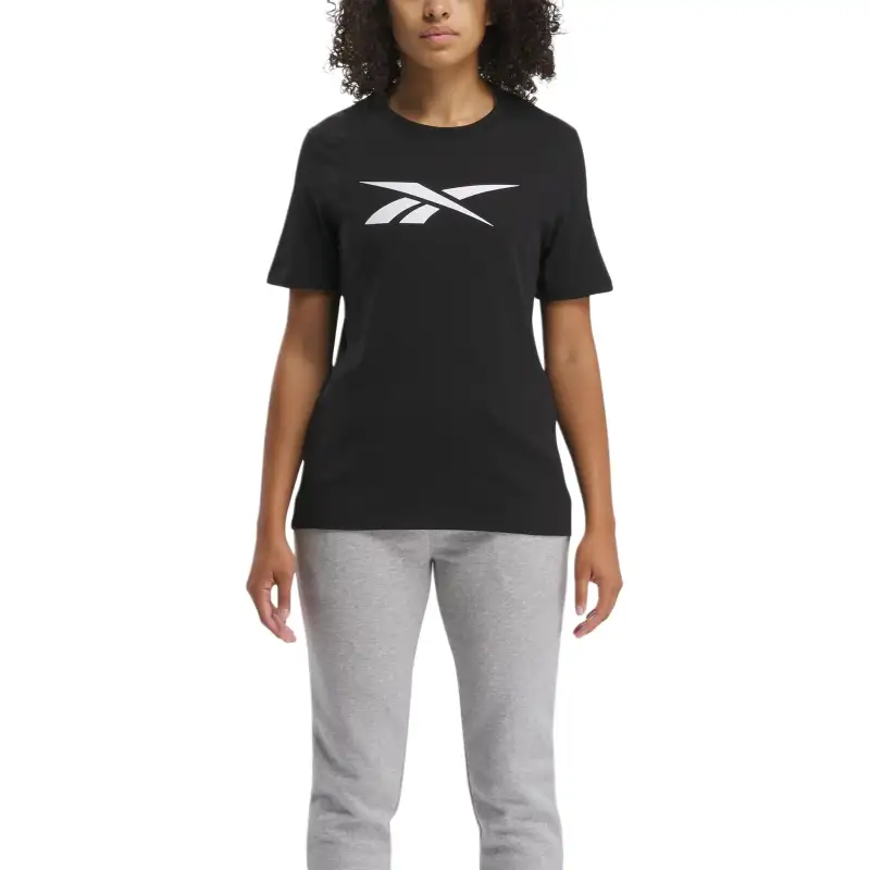 Reebok T Shirts Women's Black Crew Neck Moderate Straight Fit