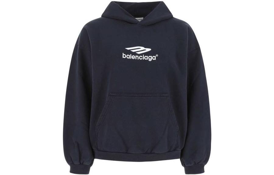 Женское худи Balenciaga SS22 Logo Hoodie (темно-синее)