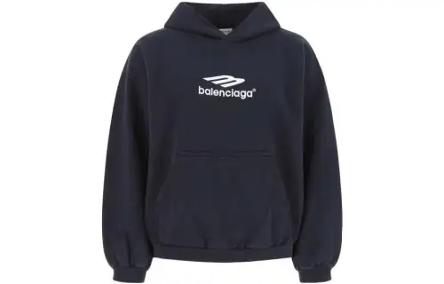 Balenciaga Women's 3B Sport Embroidered Hoodie Navy Blue